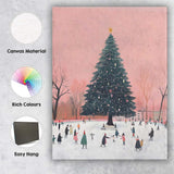 Pink Winter Ice Skating Christmas Tree Festive Town Watercolour Canvas Wall Art Print Decor Picture Ready to Hang
