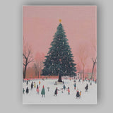 Pink Winter Ice Skating Christmas Tree Festive Town Watercolour Canvas Wall Art Print Decor Picture Ready to Hang