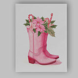 Pink Cowboy Boots Christmas Floral Candy Cane Arrangement Canvas Wall Art Print Decor Picture Ready to Hang