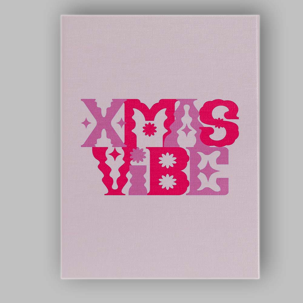 Pink Retro Xmas Vibe Typography Christmas Quote Canvas Wall Art Print Decor Picture Ready to Hang