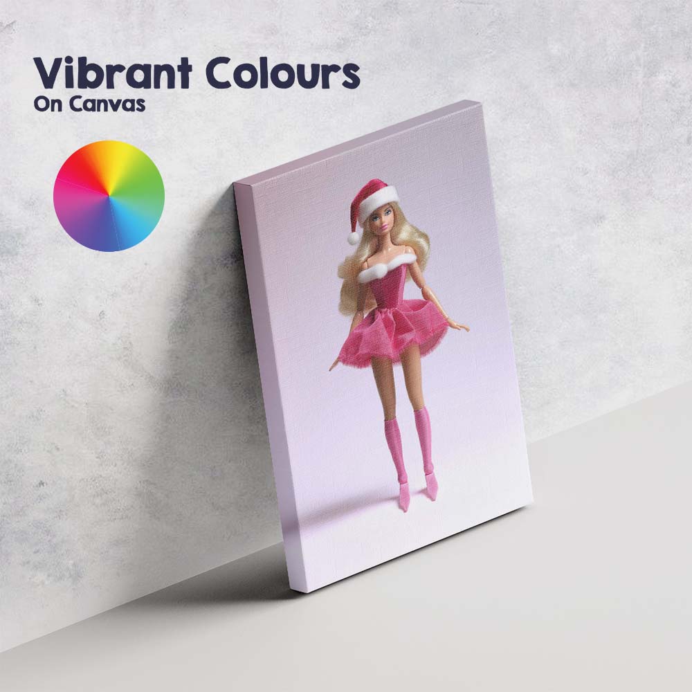 Pink Christmas Fashion Doll Santa Outfit Portrait Canvas Wall Art Print Decor Picture Ready to Hang