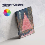 Pink Christmas Tree Night City Winter Watercolour Canvas Wall Art Print Decor Picture Ready to Hang