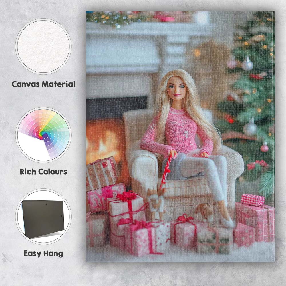 Cozy Christmas Fashion Doll Living Room Gifts Canvas Wall Art Print Decor Picture Ready to Hang