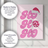 Pink Retro Ho Ho Ho Christmas Disco Typography Canvas Wall Art Print Decor Picture Ready to Hang