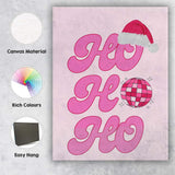 Pink Retro Ho Ho Ho Christmas Disco Typography Canvas Wall Art Print Decor Picture Ready to Hang