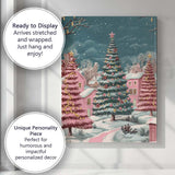 Whimsical Pink Christmas Village Snowy Winter Landscape Canvas Wall Art Print Decor Picture Ready to Hang