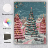 Whimsical Pink Christmas Village Snowy Winter Landscape Canvas Wall Art Print Decor Picture Ready to Hang