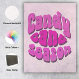 Retro Pink Candy Cane Season Typography Quote Canvas Wall Art Print Decor Picture Ready to Hang