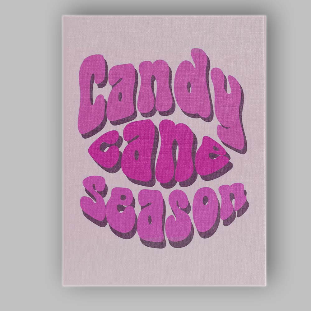 Retro Pink Candy Cane Season Typography Quote Canvas Wall Art Print Decor Picture Ready to Hang