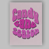 Retro Pink Candy Cane Season Typography Quote Canvas Wall Art Print Decor Picture Ready to Hang