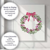 Watercolour Pink Berry Pinecone Christmas Wreath Canvas Wall Art Print Decor Picture Ready to Hang