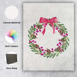 Watercolour Pink Berry Pinecone Christmas Wreath Canvas Wall Art Print Decor Picture Ready to Hang