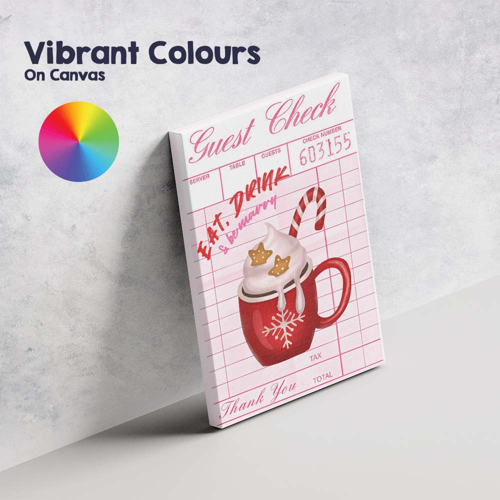Festive Hot Chocolate Christmas Guest Check Typography Print Canvas Wall Art Print Decor Picture Ready to Hang