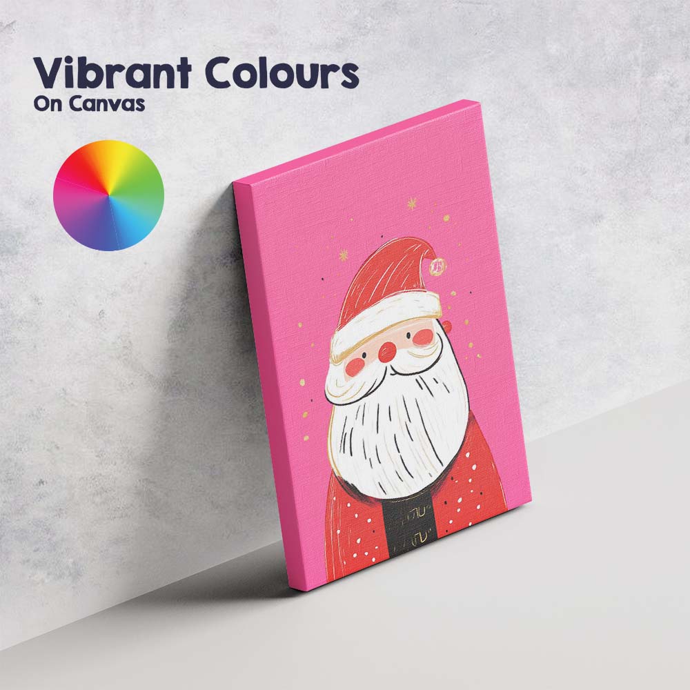 Cute Pink Santa Claus Minimalist Christmas Illustration Canvas Wall Art Print Decor Picture Ready to Hang