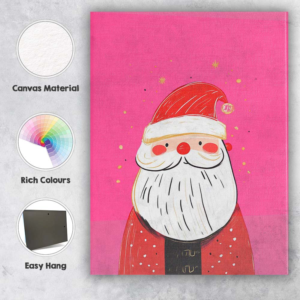 Cute Pink Santa Claus Minimalist Christmas Illustration Canvas Wall Art Print Decor Picture Ready to Hang