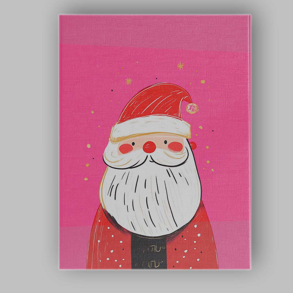 Cute Pink Santa Claus Minimalist Christmas Illustration Canvas Wall Art Print Decor Picture Ready to Hang