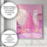 Pastel Pink Christmas Tree Cosy Living Room Winter Scene Canvas Wall Art Print Decor Picture Ready to Hang