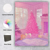 Pastel Pink Christmas Tree Cosy Living Room Winter Scene Canvas Wall Art Print Decor Picture Ready to Hang
