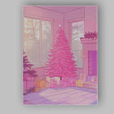 Pastel Pink Christmas Tree Cosy Living Room Winter Scene Canvas Wall Art Print Decor Picture Ready to Hang