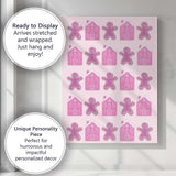 Pink Gingerbread House And Gingerbread Biscuit Repeat Pattern Canvas Wall Art Print Decor Picture Ready to Hang