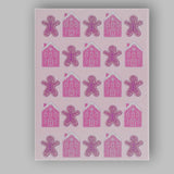 Pink Gingerbread House And Gingerbread Biscuit Repeat Pattern Canvas Wall Art Print Decor Picture Ready to Hang