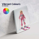 Fashion Doll Pink Ski Outfit Winter Sports Illustration Canvas Wall Art Print Decor Picture Ready to Hang