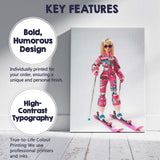 Fashion Doll Pink Ski Outfit Winter Sports Illustration Canvas Wall Art Print Decor Picture Ready to Hang
