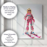 Fashion Doll Pink Ski Outfit Winter Sports Illustration Canvas Wall Art Print Decor Picture Ready to Hang