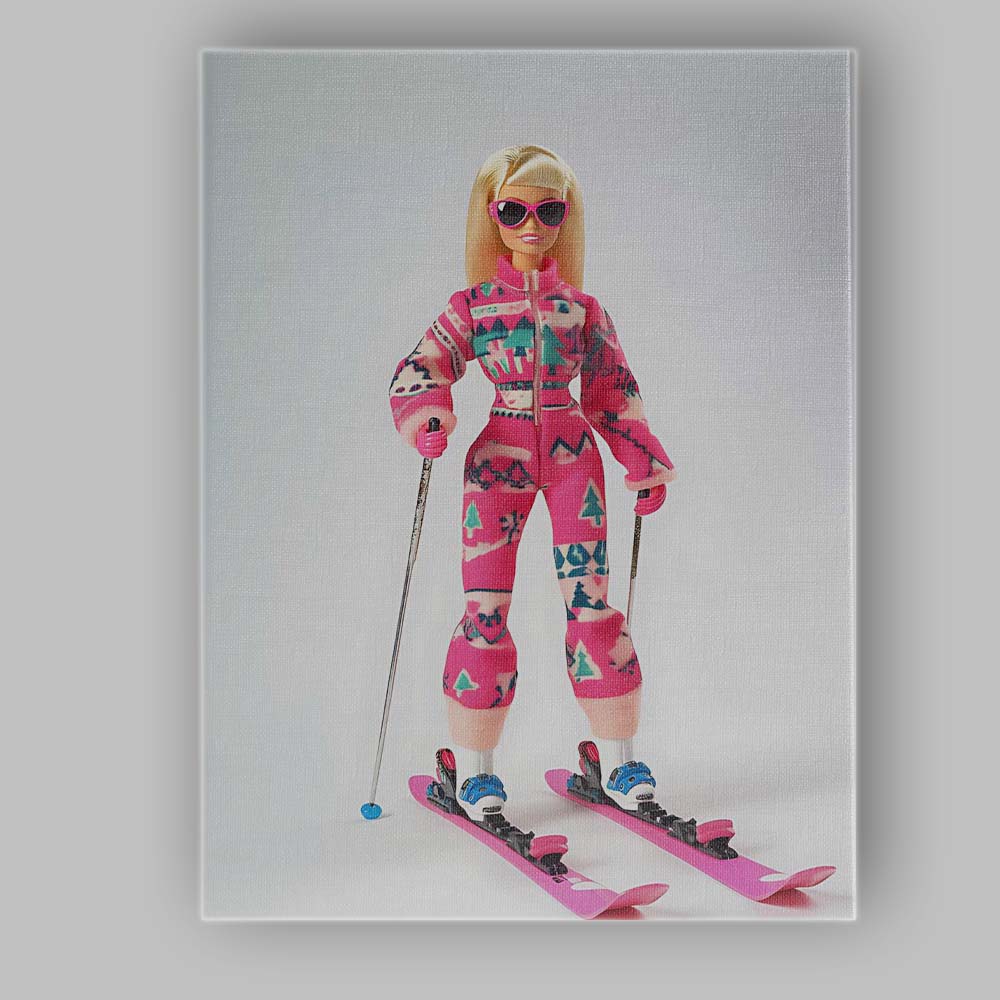 Fashion Doll Pink Ski Outfit Winter Sports Illustration Canvas Wall Art Print Decor Picture Ready to Hang
