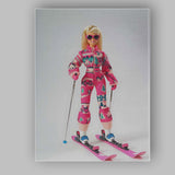 Fashion Doll Pink Ski Outfit Winter Sports Illustration Canvas Wall Art Print Decor Picture Ready to Hang