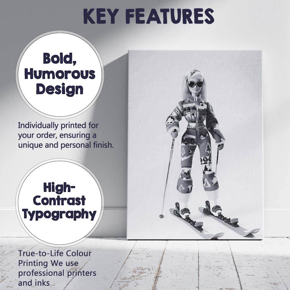 Monochrome Fashion Doll Skiing Winter Portrait Canvas Wall Art Print Decor Picture Ready to Hang