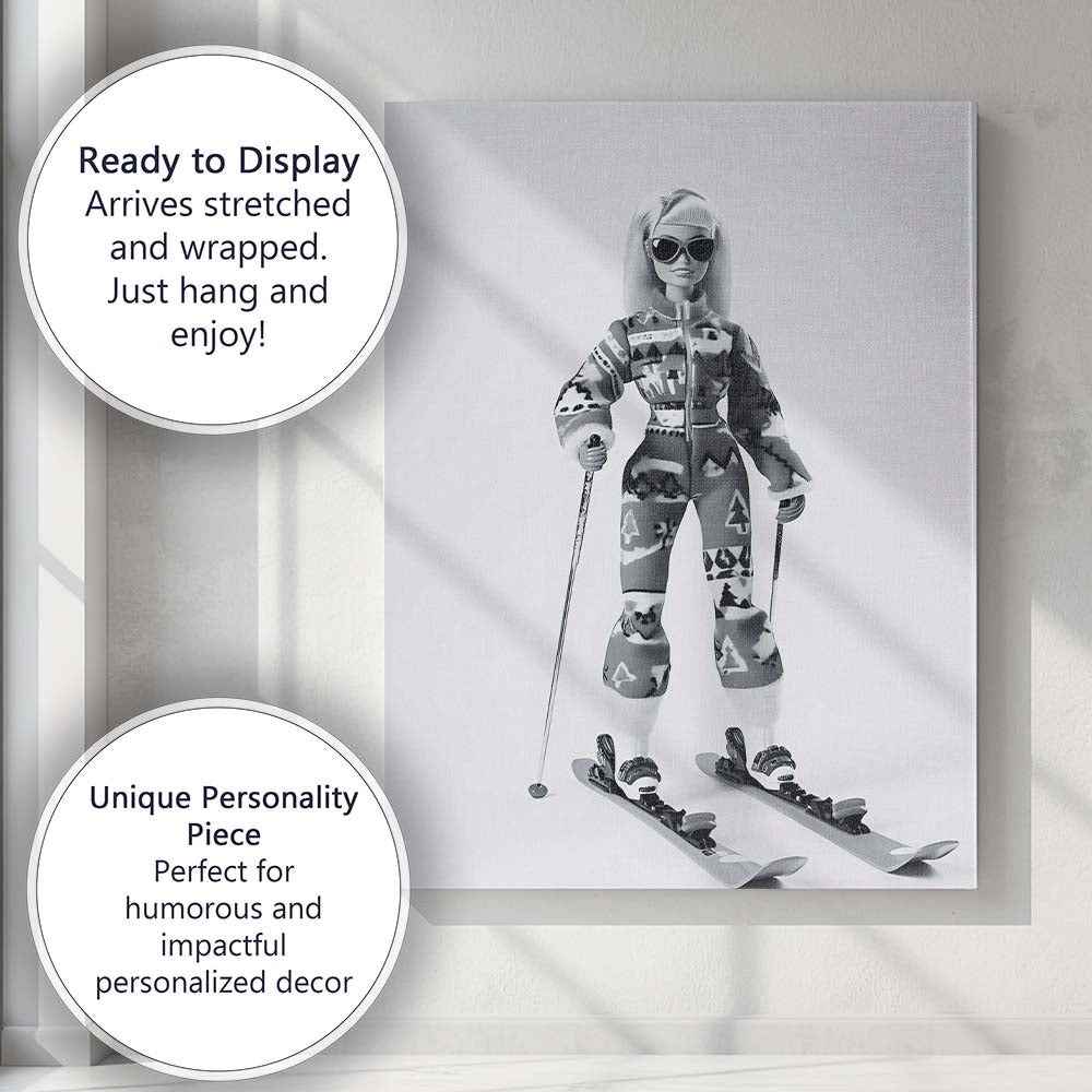 Monochrome Fashion Doll Skiing Winter Portrait Canvas Wall Art Print Decor Picture Ready to Hang