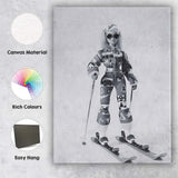 Monochrome Fashion Doll Skiing Winter Portrait Canvas Wall Art Print Decor Picture Ready to Hang