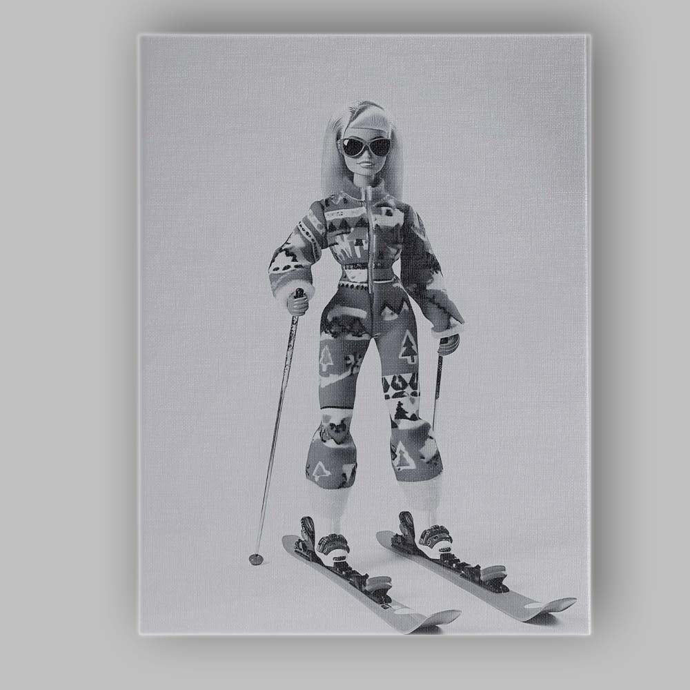 Monochrome Fashion Doll Skiing Winter Portrait Canvas Wall Art Print Decor Picture Ready to Hang