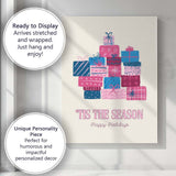 Retro Tis The Season Happy Holidays Gift Boxes Typography Canvas Wall Art Print Decor Picture Ready to Hang
