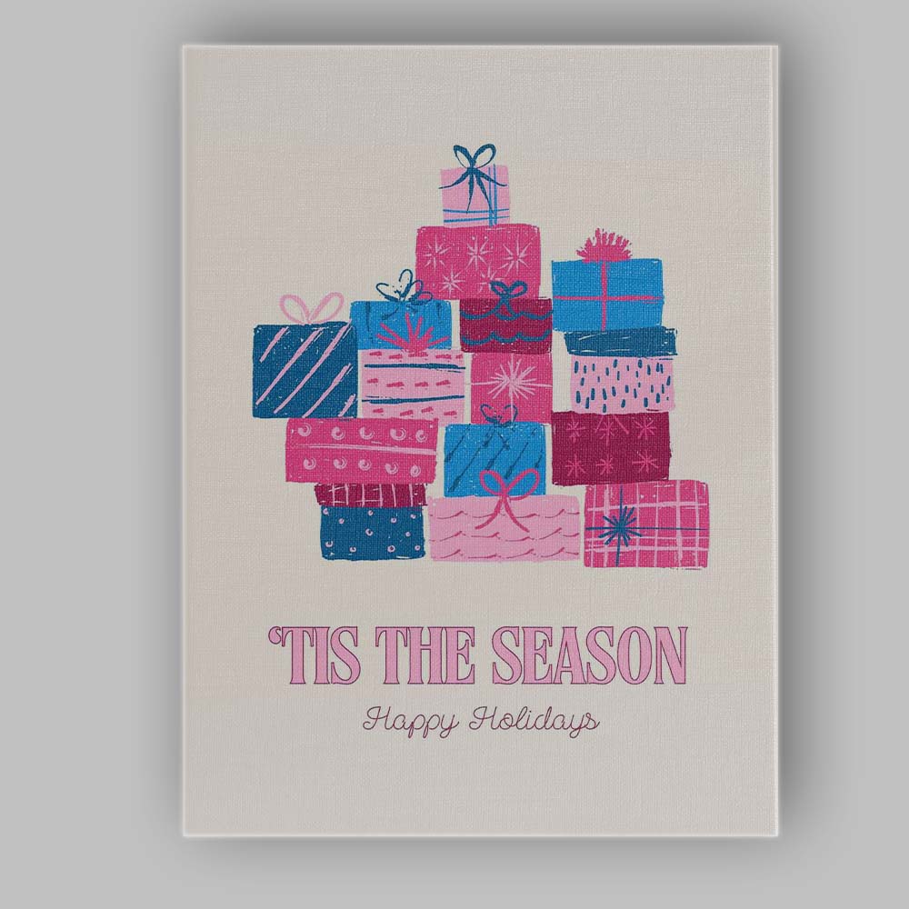 Retro Tis The Season Happy Holidays Gift Boxes Typography Canvas Wall Art Print Decor Picture Ready to Hang