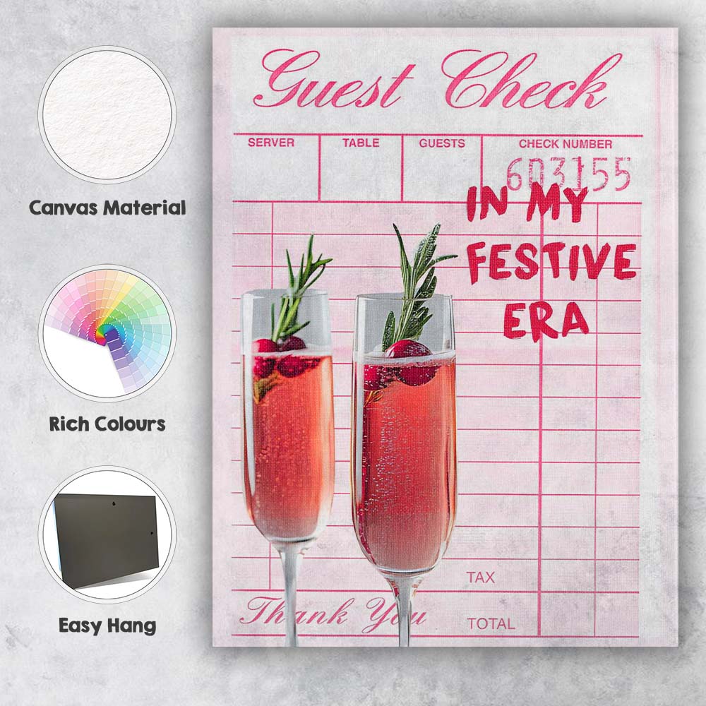Festive Champagne Cocktails In My Festive Era Christmas Quote Canvas Wall Art Print Decor Picture Ready to Hang