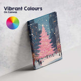 Pink Christmas Tree Snowy City Street Winter Night Canvas Wall Art Print Decor Picture Ready to Hang