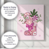 Watercolour Christmas Stocking Candy Cane And Festive Sweets Canvas Wall Art Print Decor Picture Ready to Hang