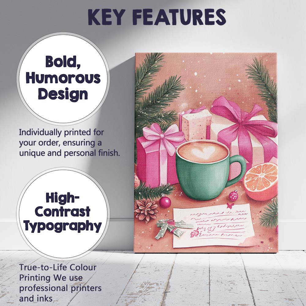 Cosy Christmas Coffee Gift Boxes Winter Watercolour Still Life Canvas Wall Art Print Decor Picture Ready to Hang