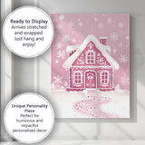 Pink Gingerbread House Snowflake Winter Wonderland Canvas Wall Art Print Decor Picture Ready to Hang