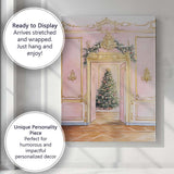Elegant Pink And Gold Christmas Tree Palace Interior Canvas Wall Art Print Decor Picture Ready to Hang