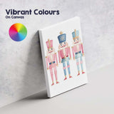 Pastel Pink And Blue Nutcracker Trio Watercolour Christmas Illustration Canvas Wall Art Print Decor Picture Ready to Hang