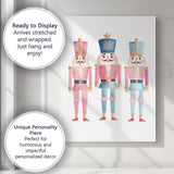 Pastel Pink And Blue Nutcracker Trio Watercolour Christmas Illustration Canvas Wall Art Print Decor Picture Ready to Hang