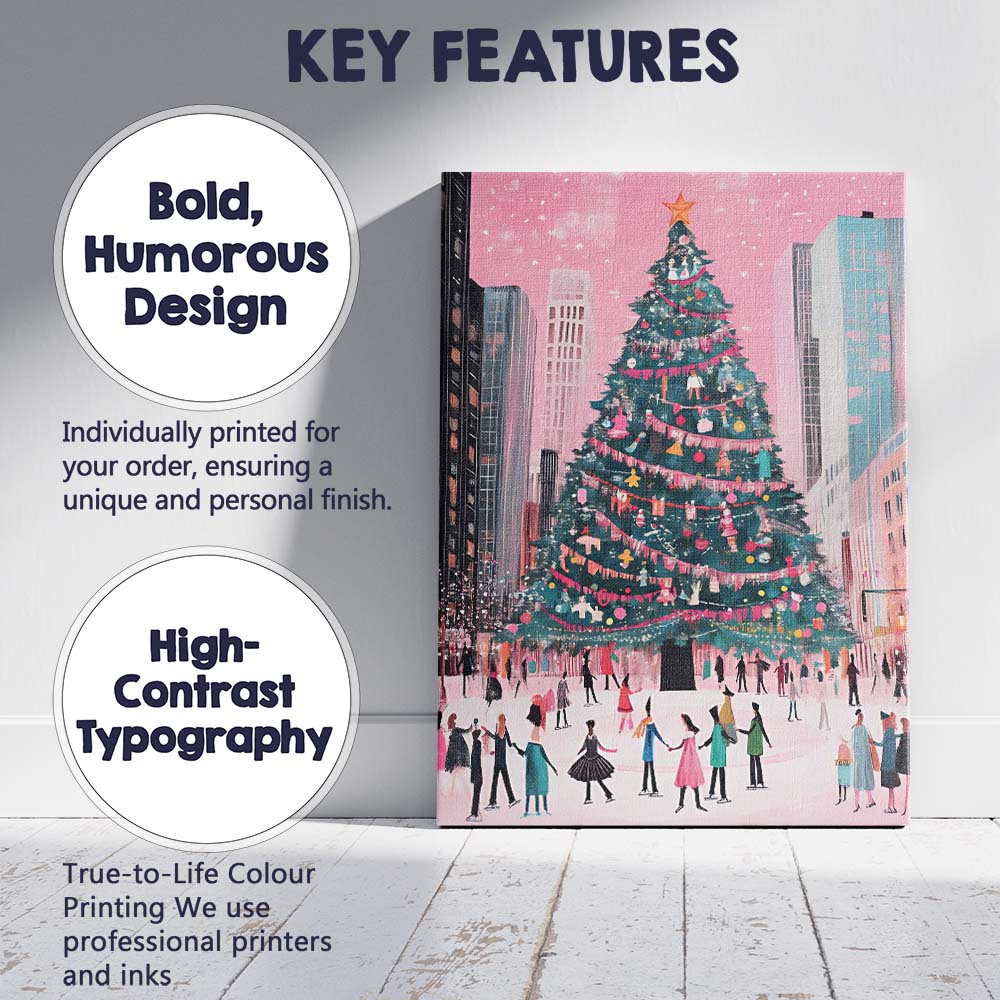 Modern City Christmas Tree Ice Skating Winter Scene Canvas Wall Art Print Decor Picture Ready to Hang