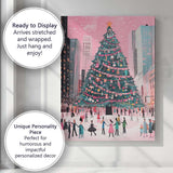 Modern City Christmas Tree Ice Skating Winter Scene Canvas Wall Art Print Decor Picture Ready to Hang