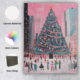 Modern City Christmas Tree Ice Skating Winter Scene Canvas Wall Art Print Decor Picture Ready to Hang