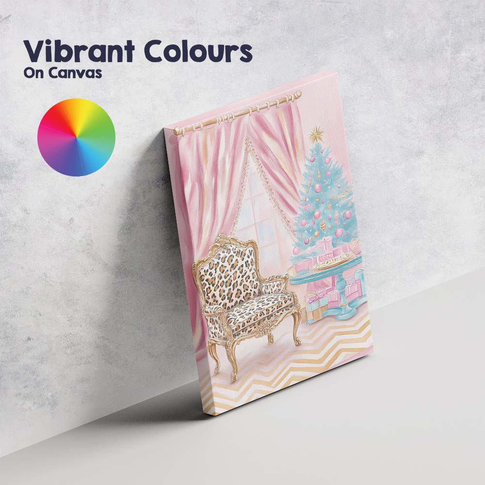 Luxury Pink Christmas Living Room Blue Festive Tree Canvas Wall Art Print Decor Picture Ready to Hang