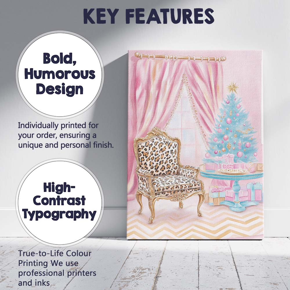 Luxury Pink Christmas Living Room Blue Festive Tree Canvas Wall Art Print Decor Picture Ready to Hang
