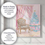 Luxury Pink Christmas Living Room Blue Festive Tree Canvas Wall Art Print Decor Picture Ready to Hang